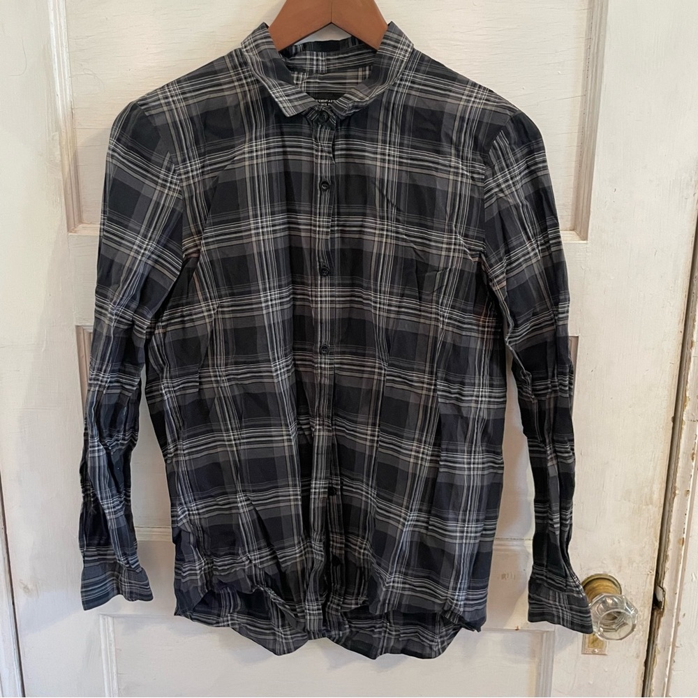 The Kooples Gray & Black Plaid Buttondown